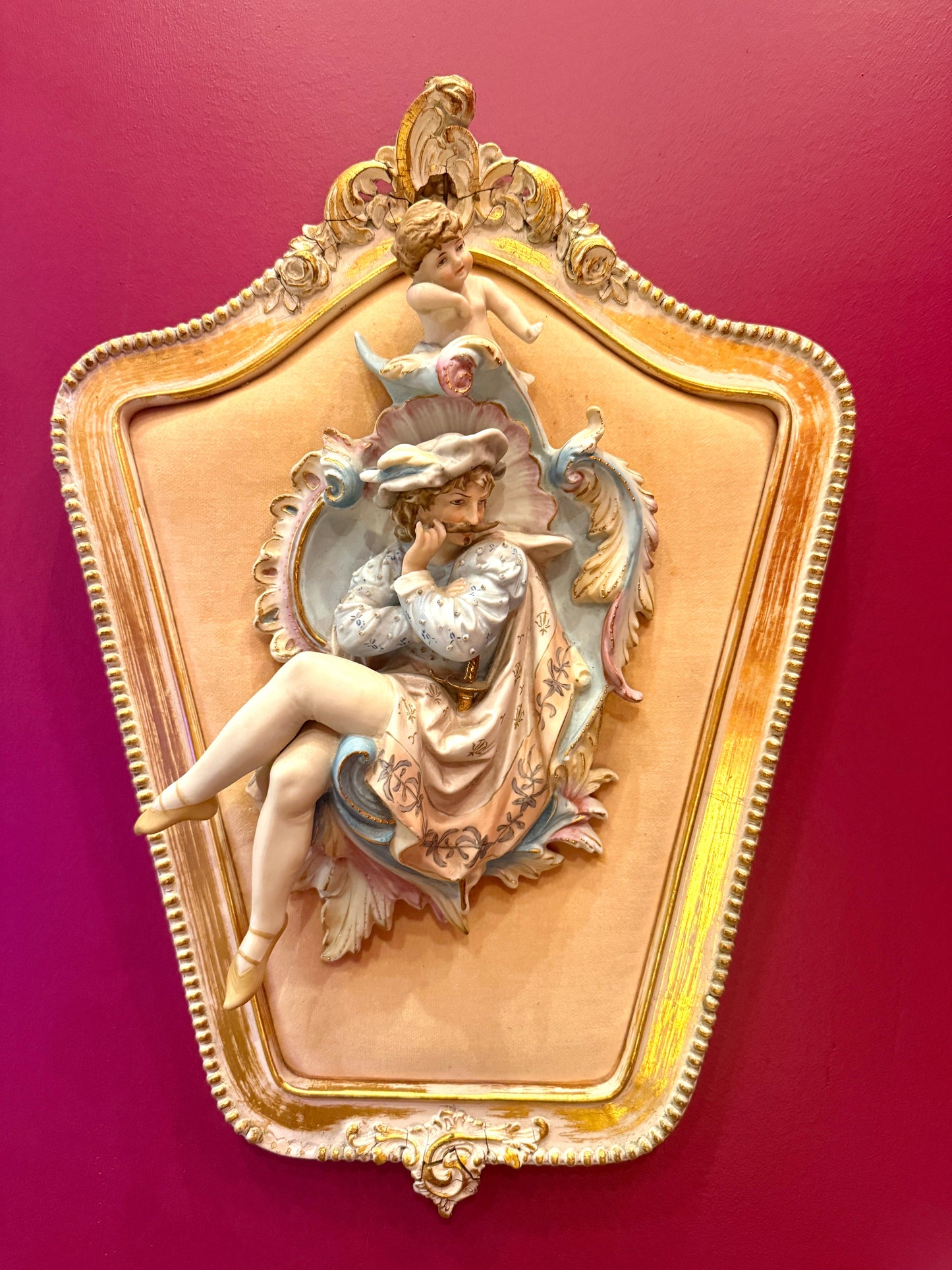 Vintage Rococo Style Cherub & Maiden Wall Plaque Pair