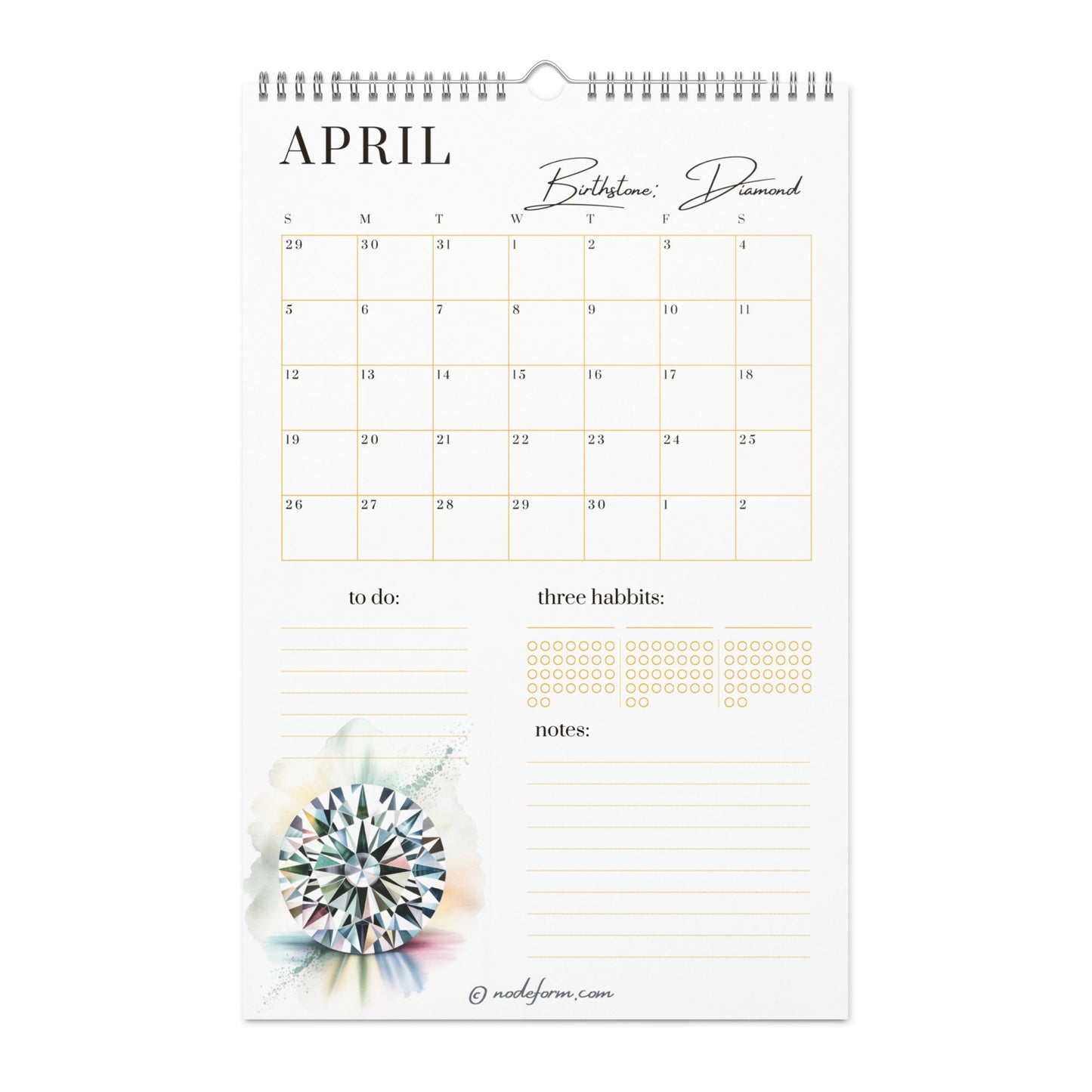 Birthstone Wall Calendar & Planner (2026)