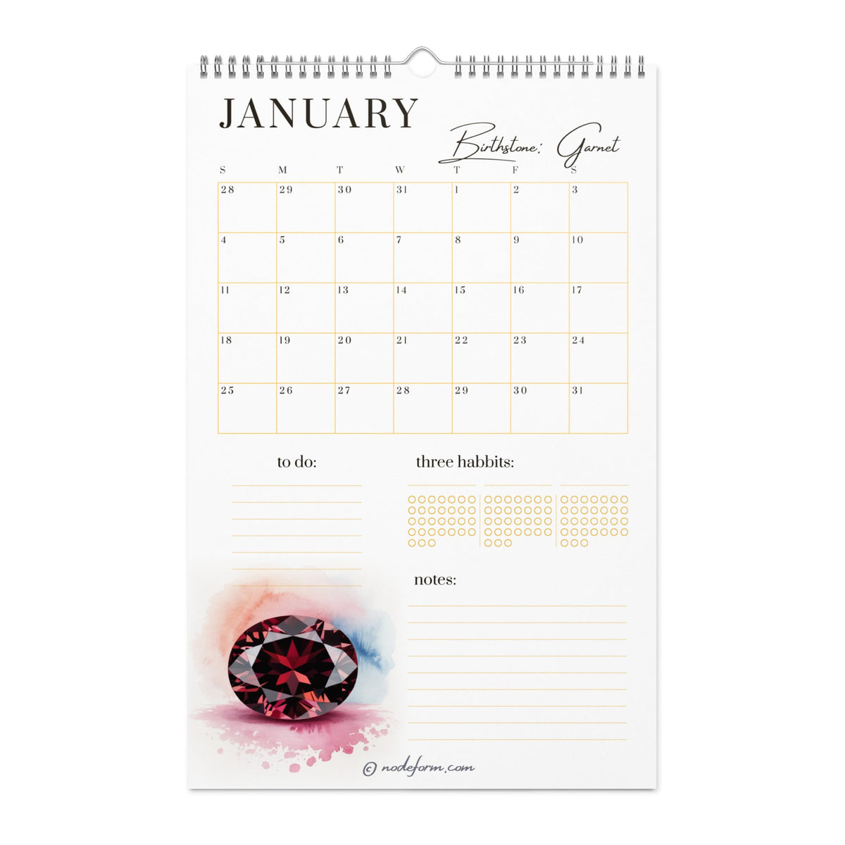 Birthstone Wall Calendar & Planner (2026)