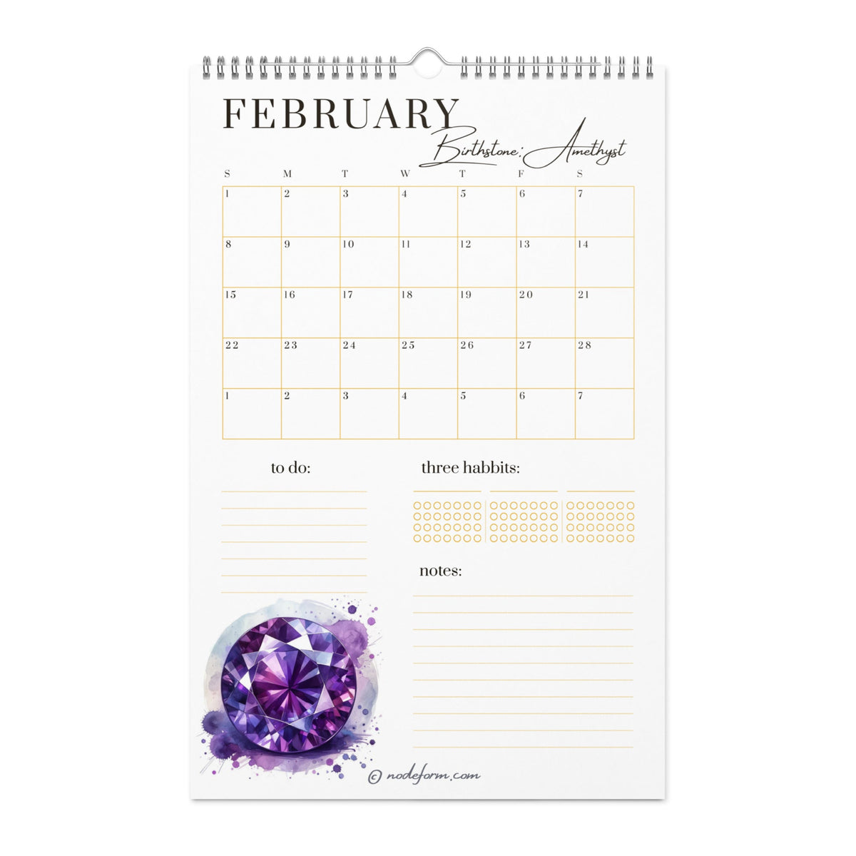 Birthstone Wall Calendar & Planner (2026)