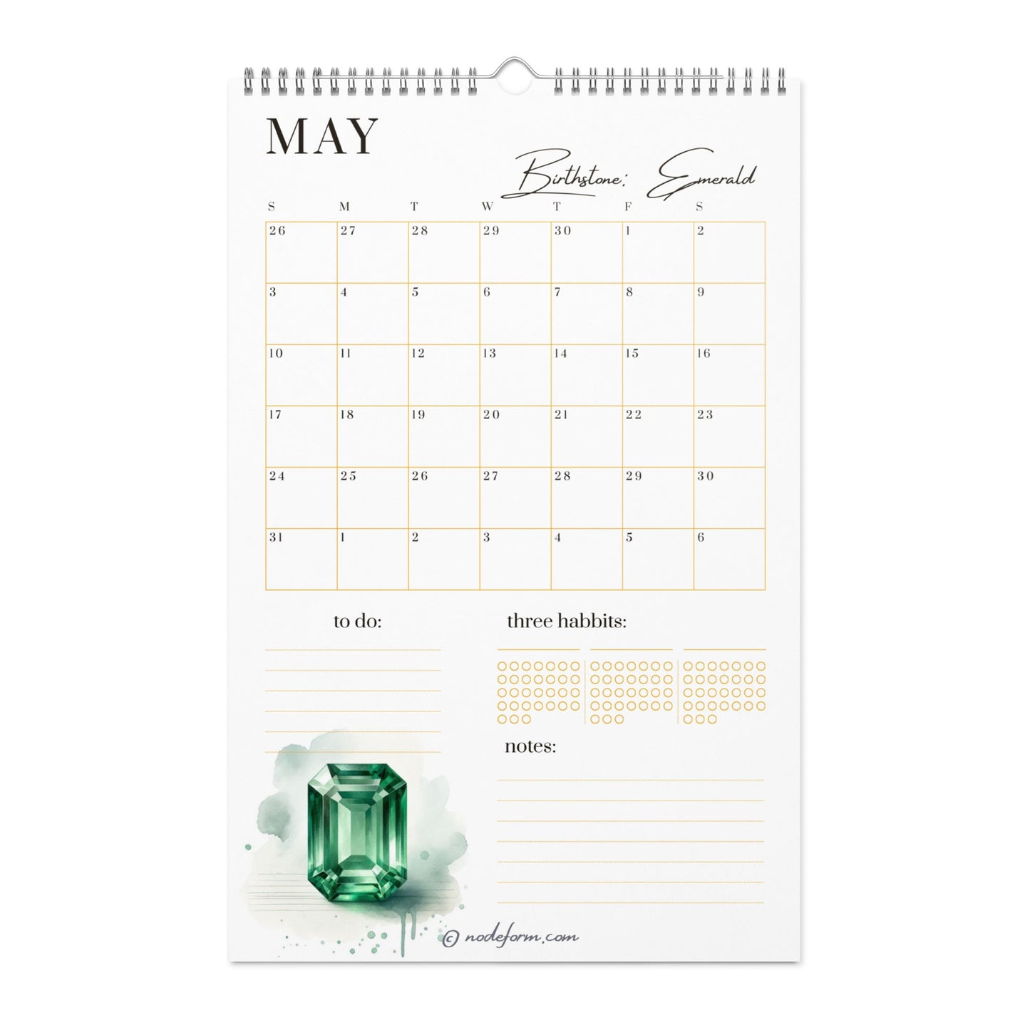 Birthstone Wall Calendar & Planner (2026)