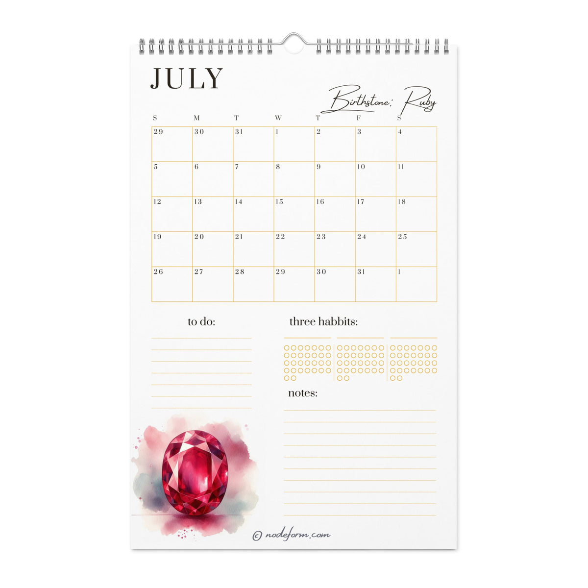 Birthstone Wall Calendar & Planner (2026)