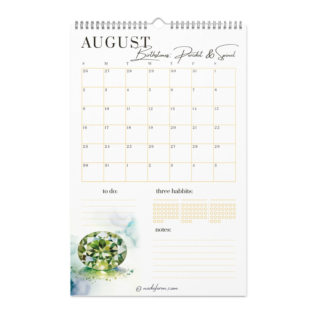 Birthstone Wall Calendar & Planner (2026)