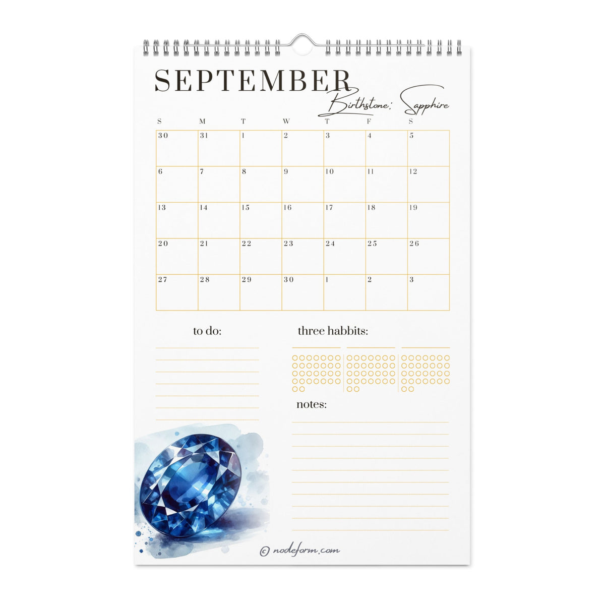 Birthstone Wall Calendar & Planner (2026)