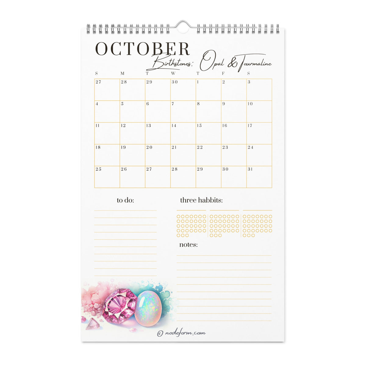 Birthstone Wall Calendar & Planner (2026)