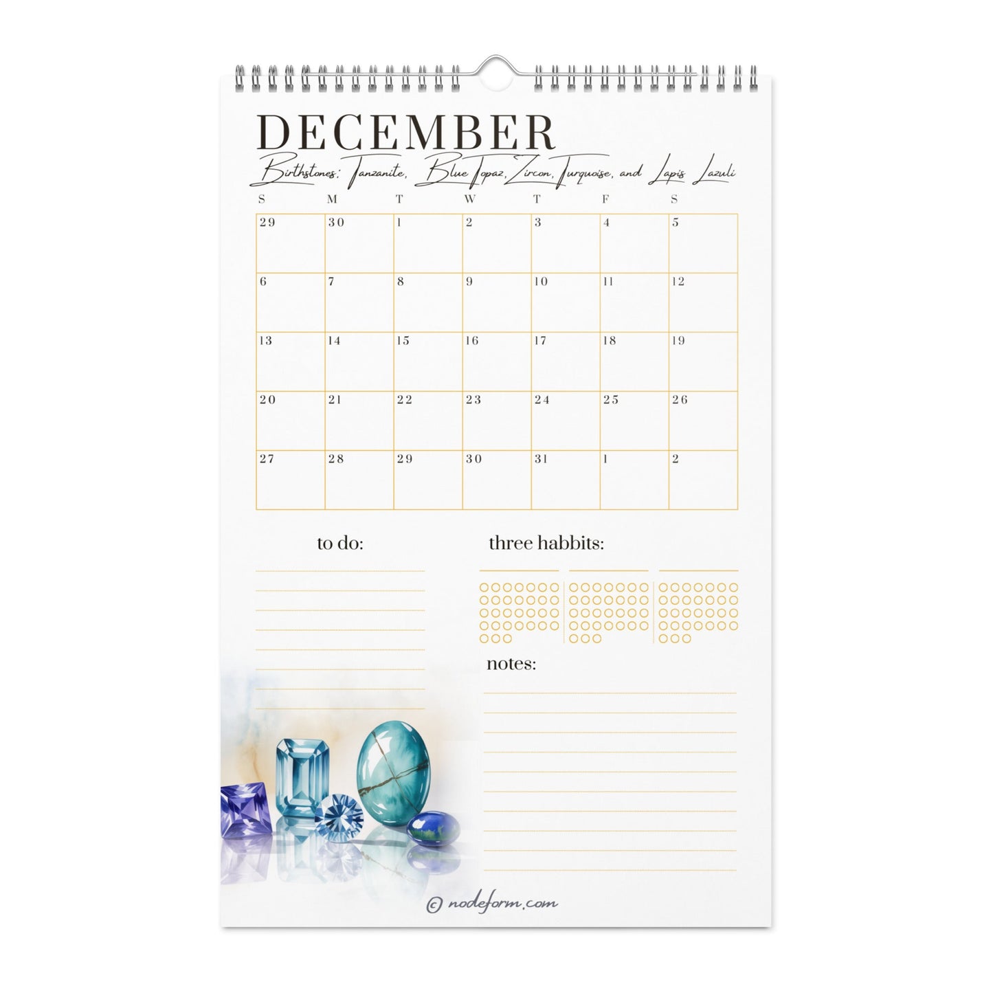 Birthstone Wall Calendar & Planner (2026)