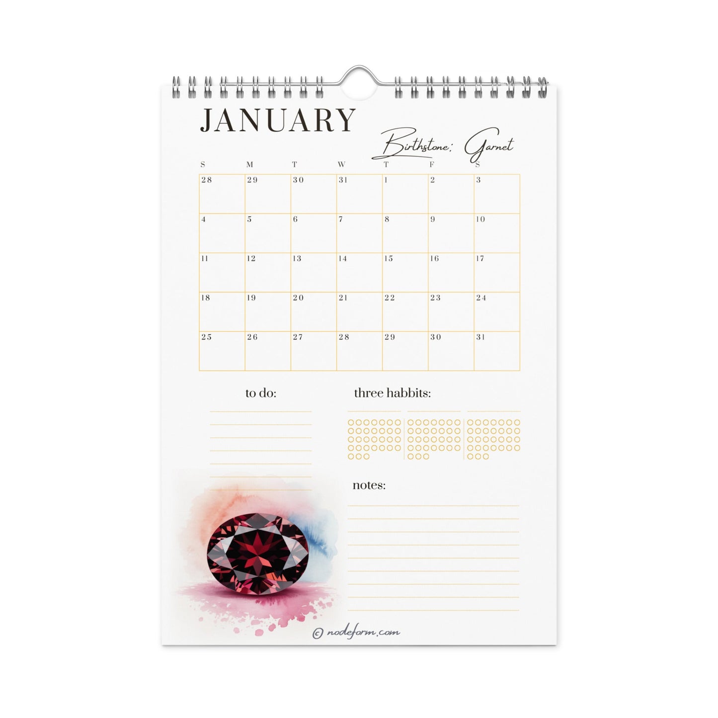 Birthstone Wall Calendar & Planner (2026)