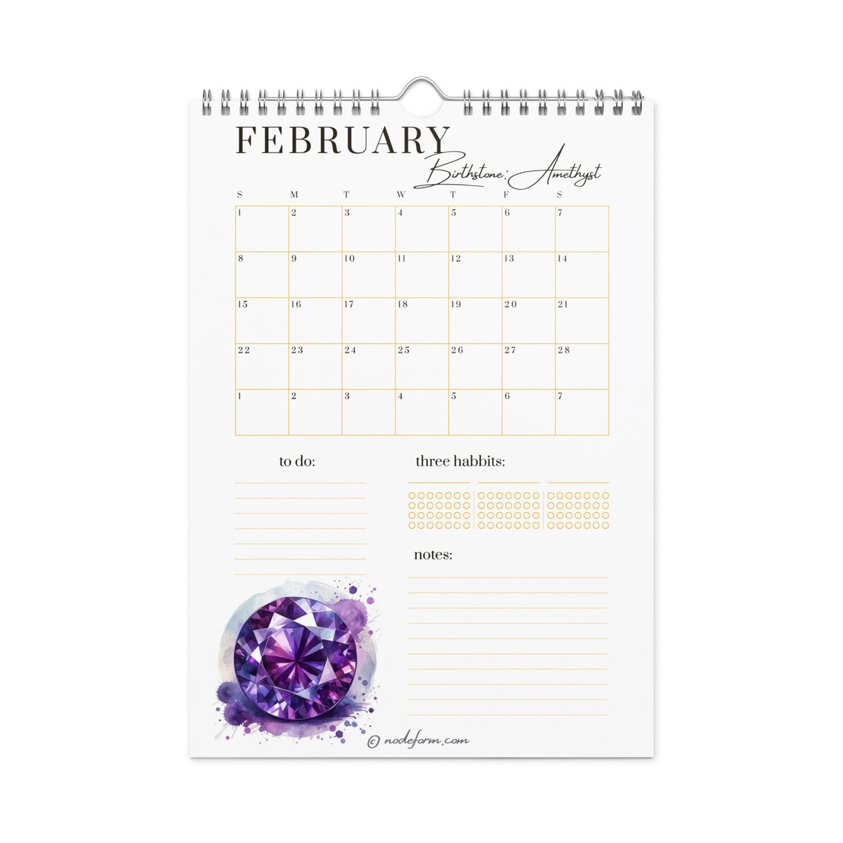 Birthstone Wall Calendar & Planner (2026)