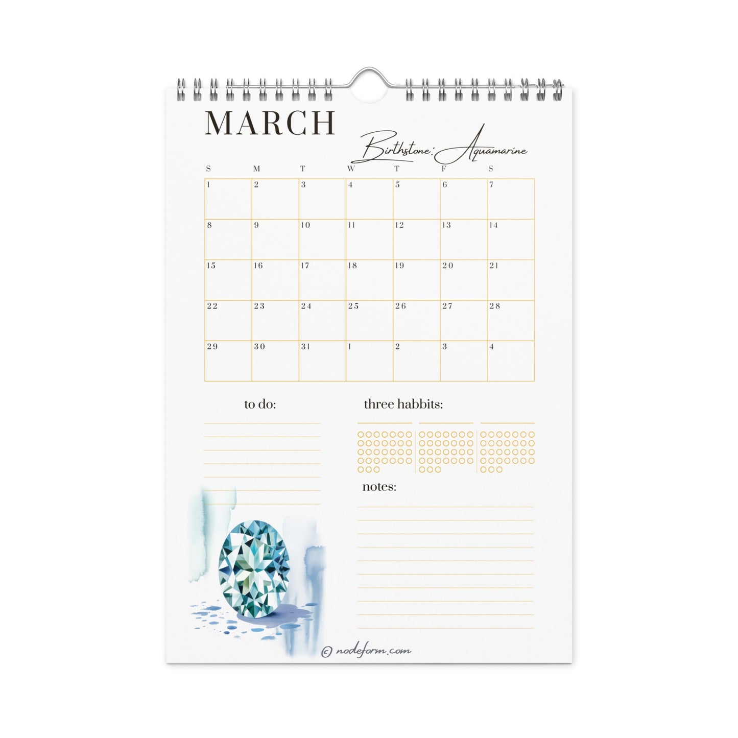 Birthstone Wall Calendar & Planner (2026)