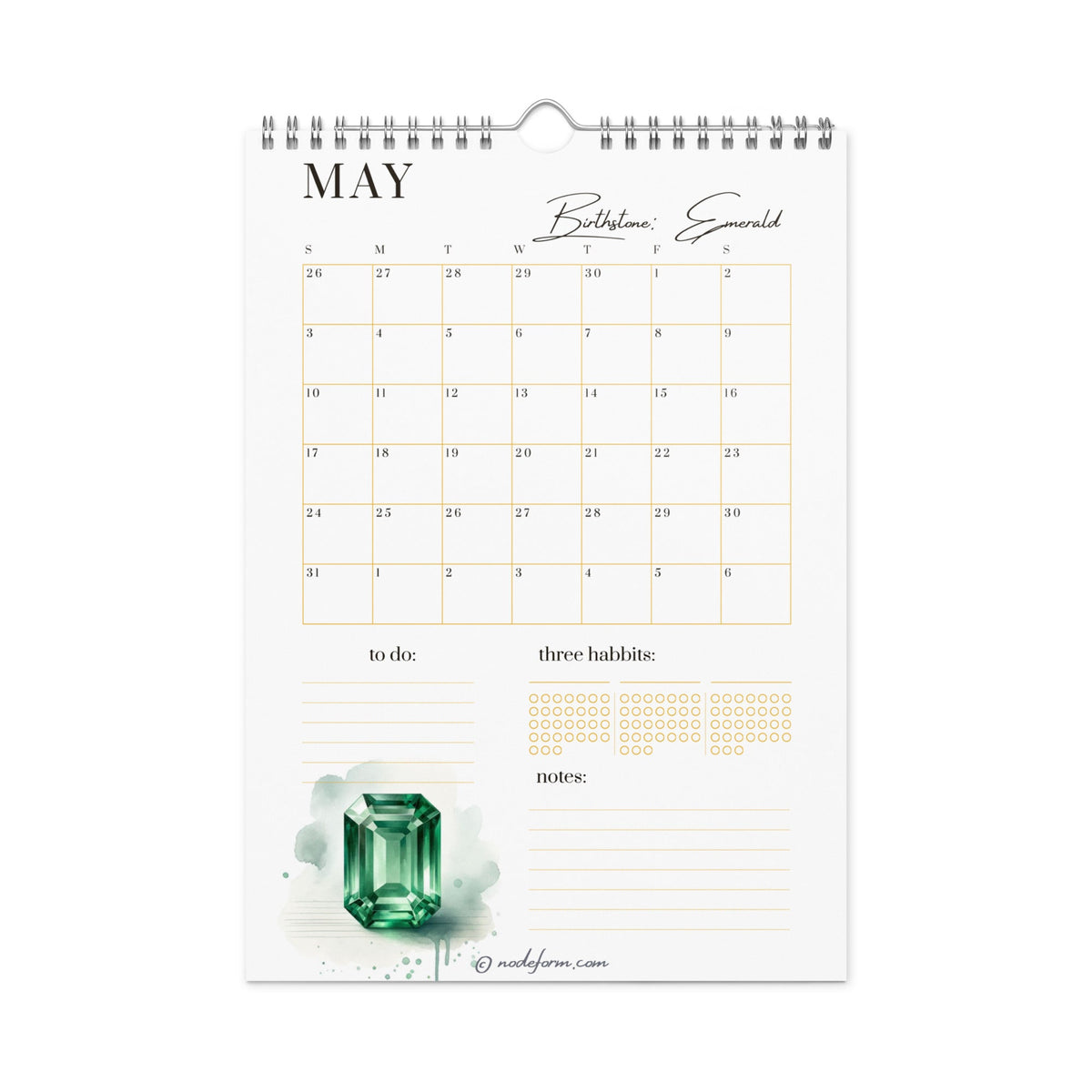 Birthstone Wall Calendar & Planner (2026)