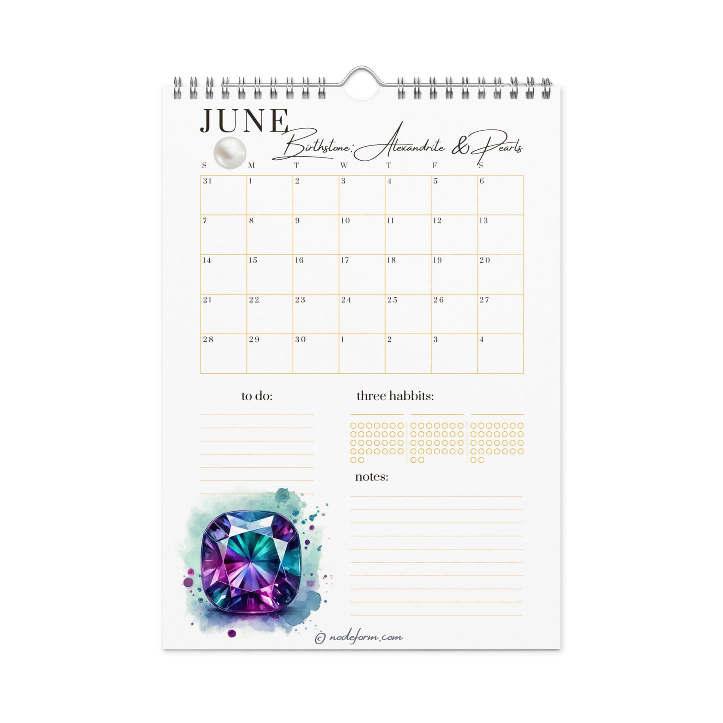 Birthstone Wall Calendar & Planner (2026)