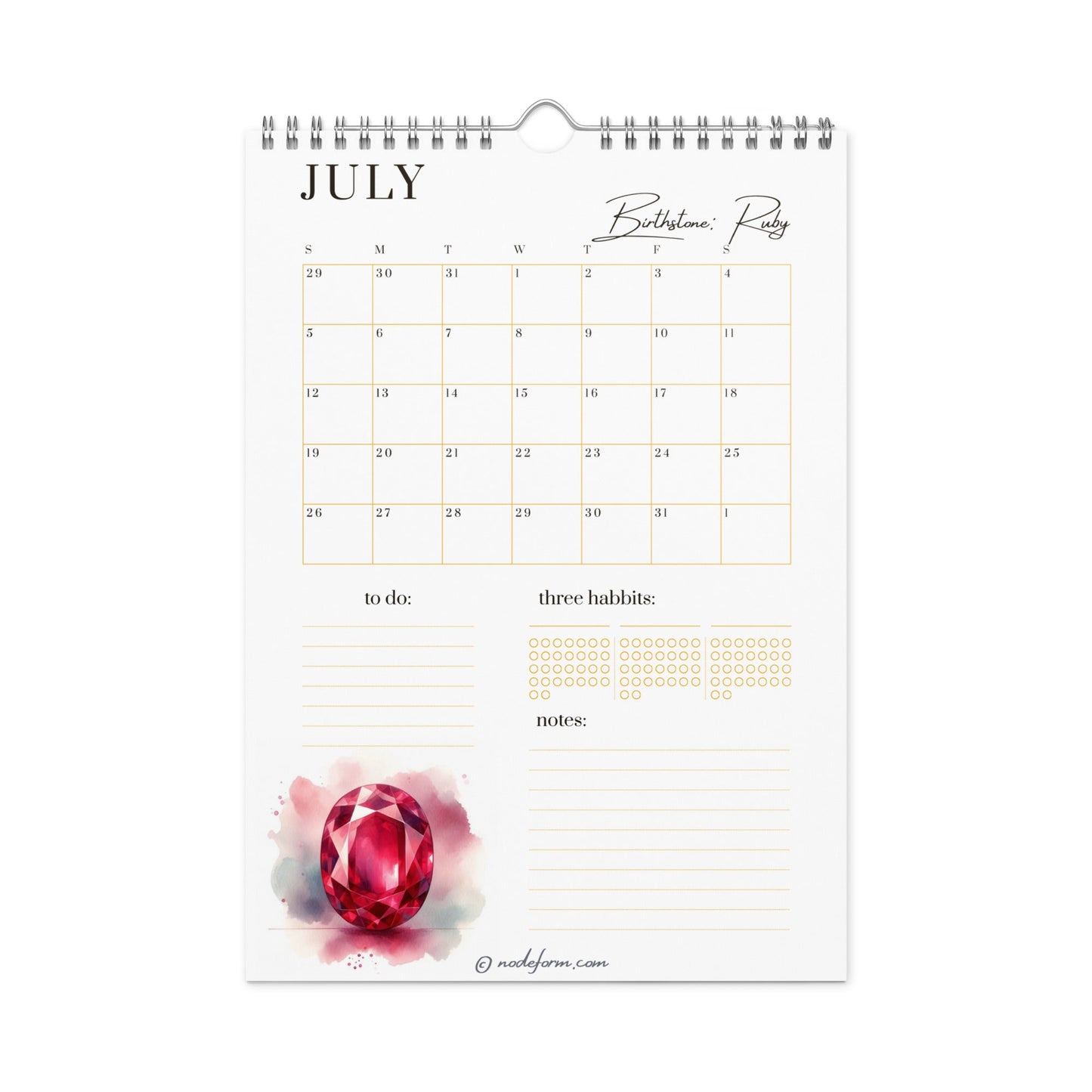 Birthstone Wall Calendar & Planner (2026)