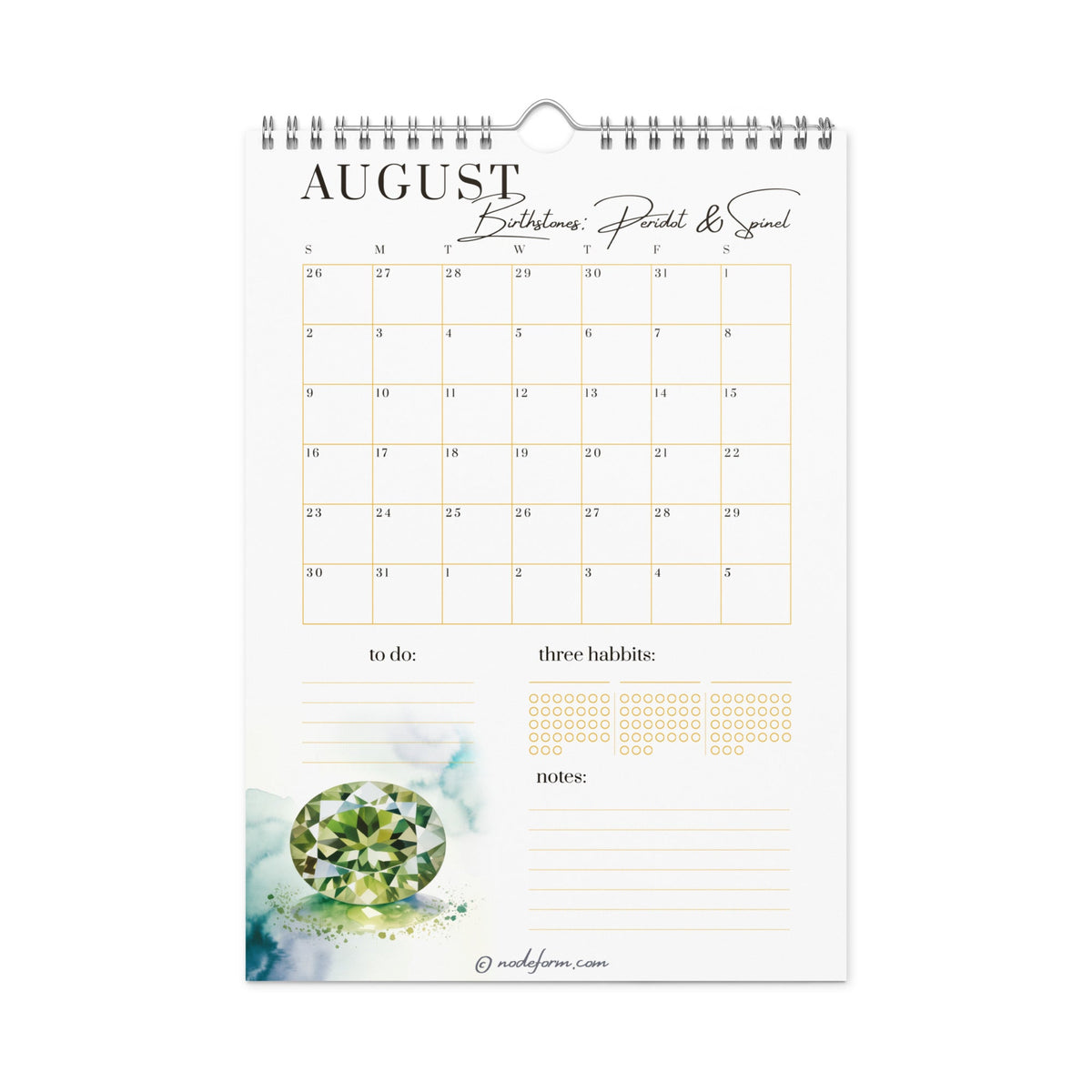 Birthstone Wall Calendar & Planner (2026)
