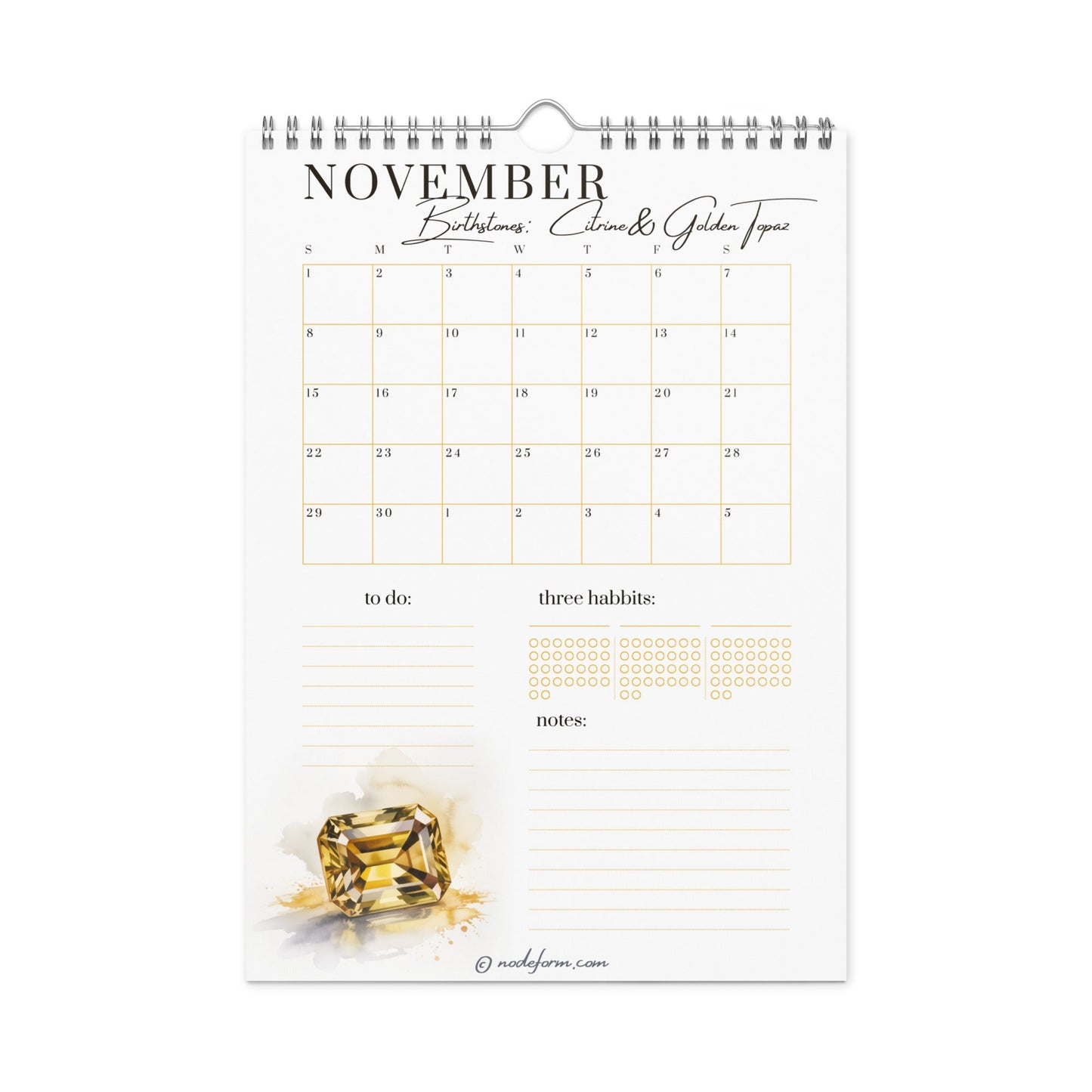 Birthstone Wall Calendar & Planner (2026)