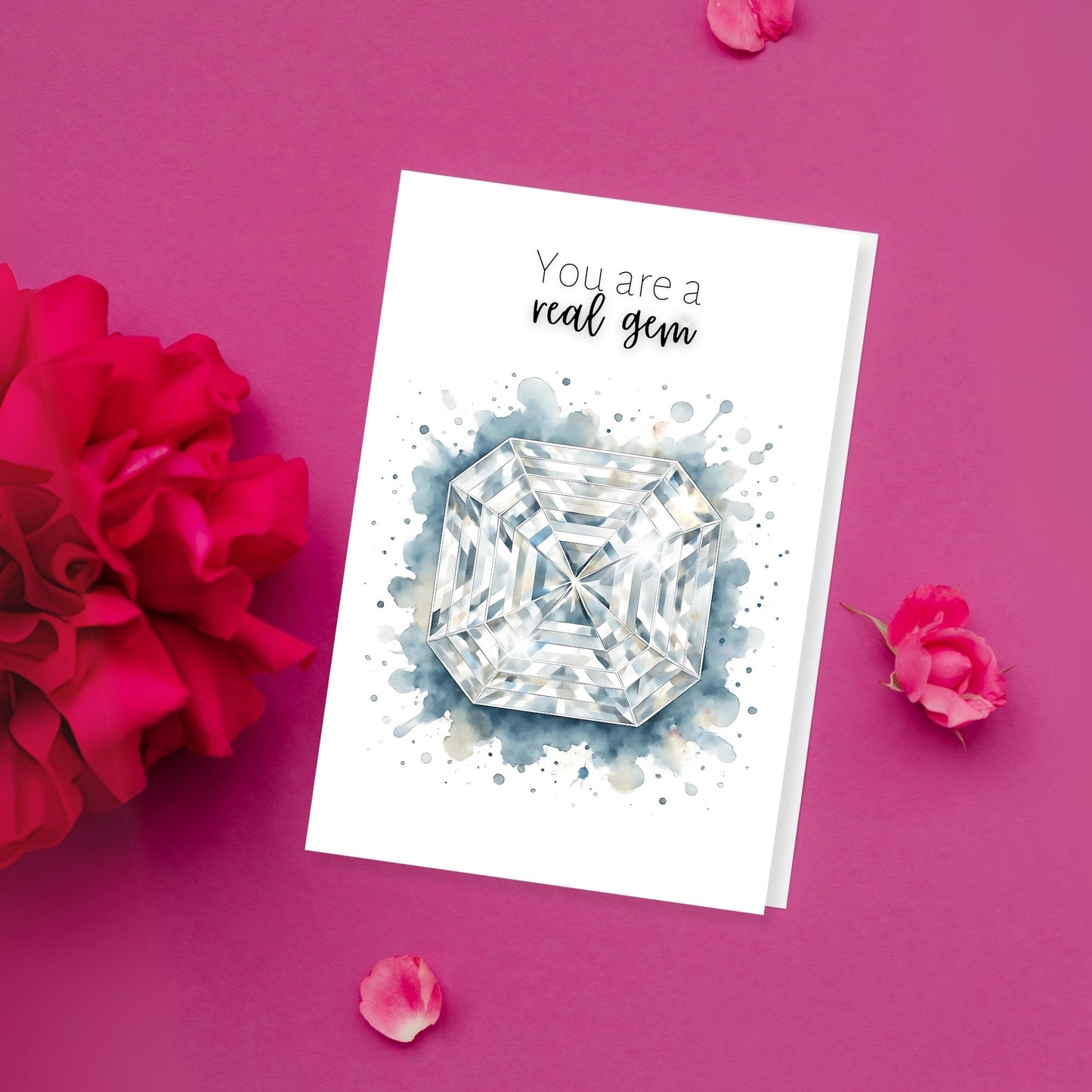 You are a real Gem | Watercolor Asscher Cut Diamond Folded Card