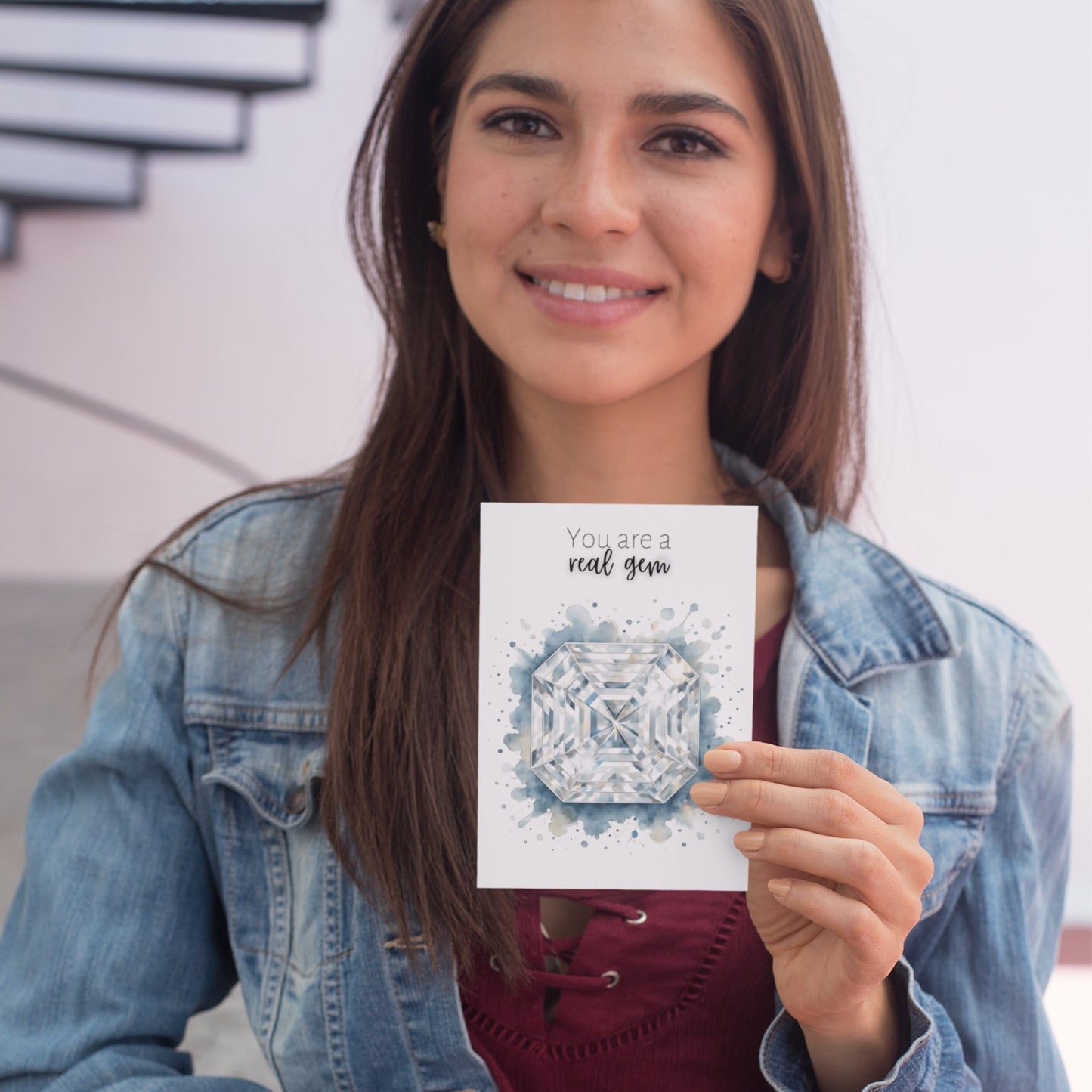 You are a real Gem | Watercolor Asscher Cut Diamond Folded Card