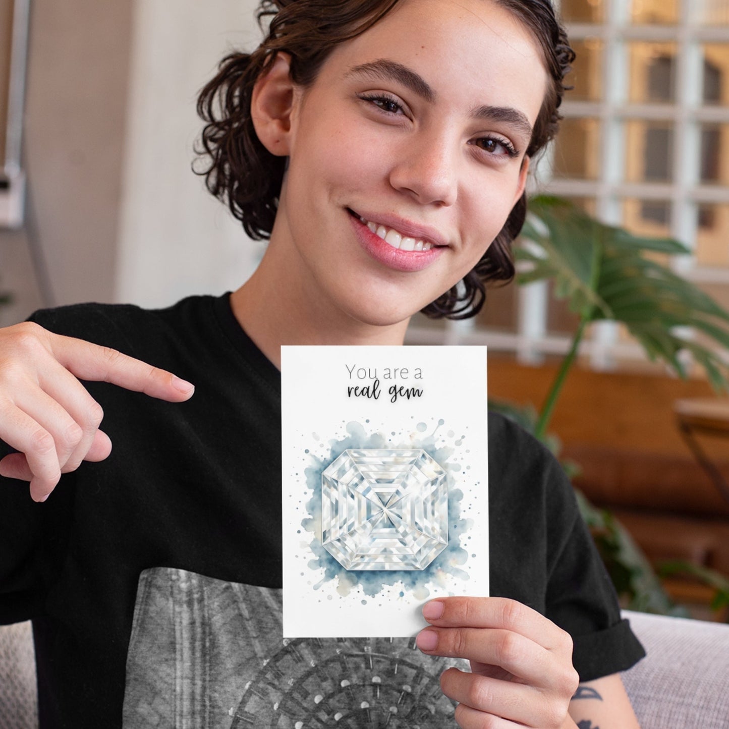 You are a real Gem | Watercolor Asscher Cut Diamond Folded Card