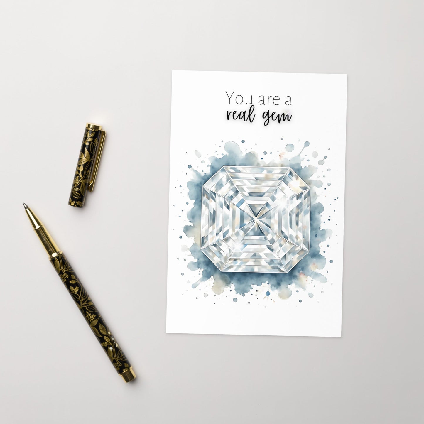 You are a real Gem | Watercolor Asscher Cut Diamond Folded Card