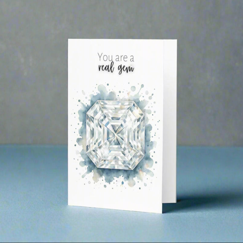You are a real Gem | Watercolor Asscher Cut Diamond Folded Card