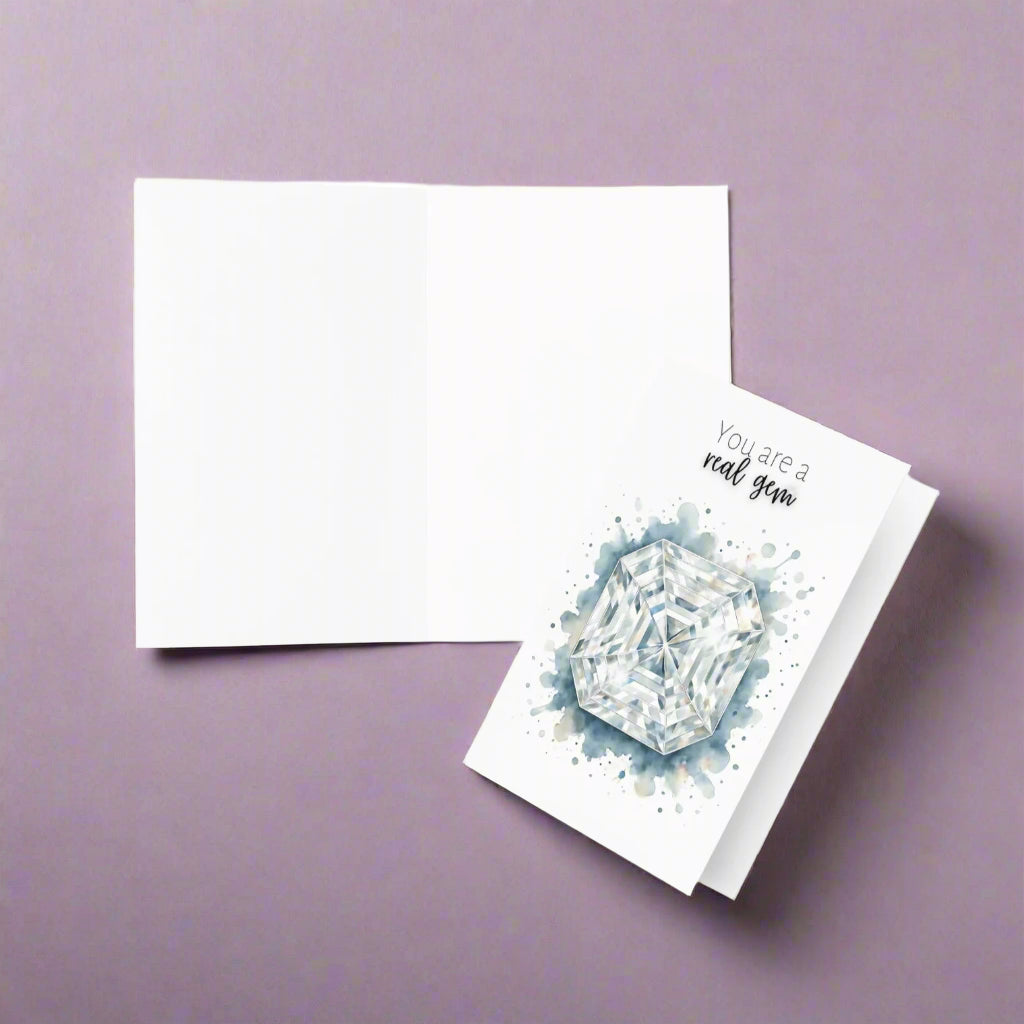 You are a real Gem | Watercolor Asscher Cut Diamond Folded Card