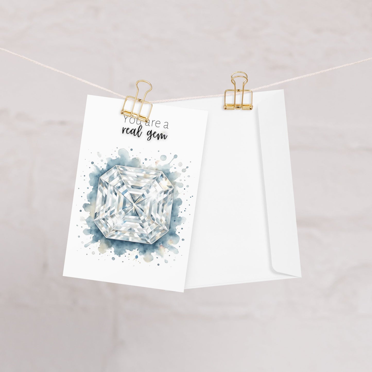 You are a real Gem | Watercolor Asscher Cut Diamond Folded Card