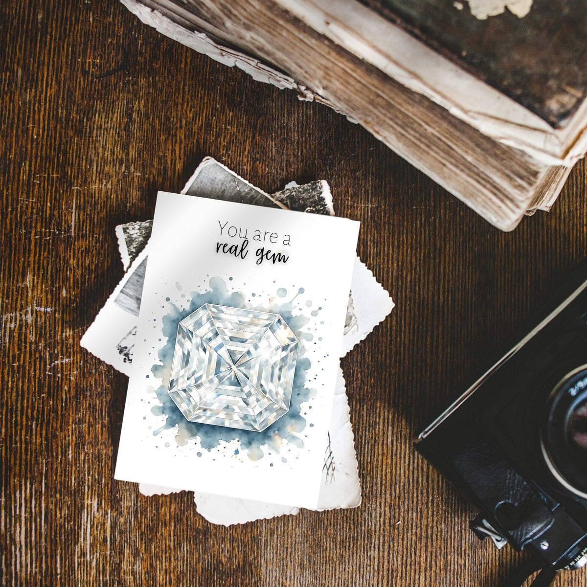 You are a real Gem | Watercolor Asscher Cut Diamond Folded Card