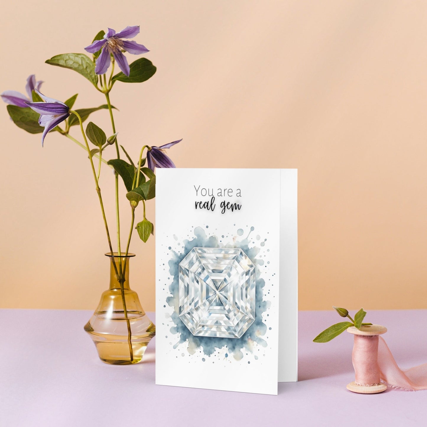 You are a real Gem | Watercolor Asscher Cut Diamond Folded Card