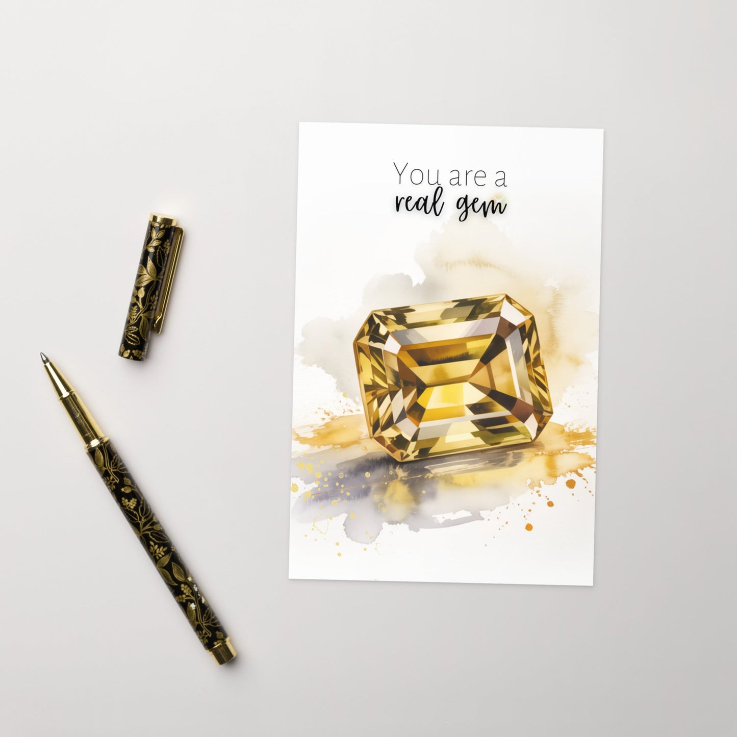 You are a real gem | Watercolor Emerald Cut Citrine Greeting Card