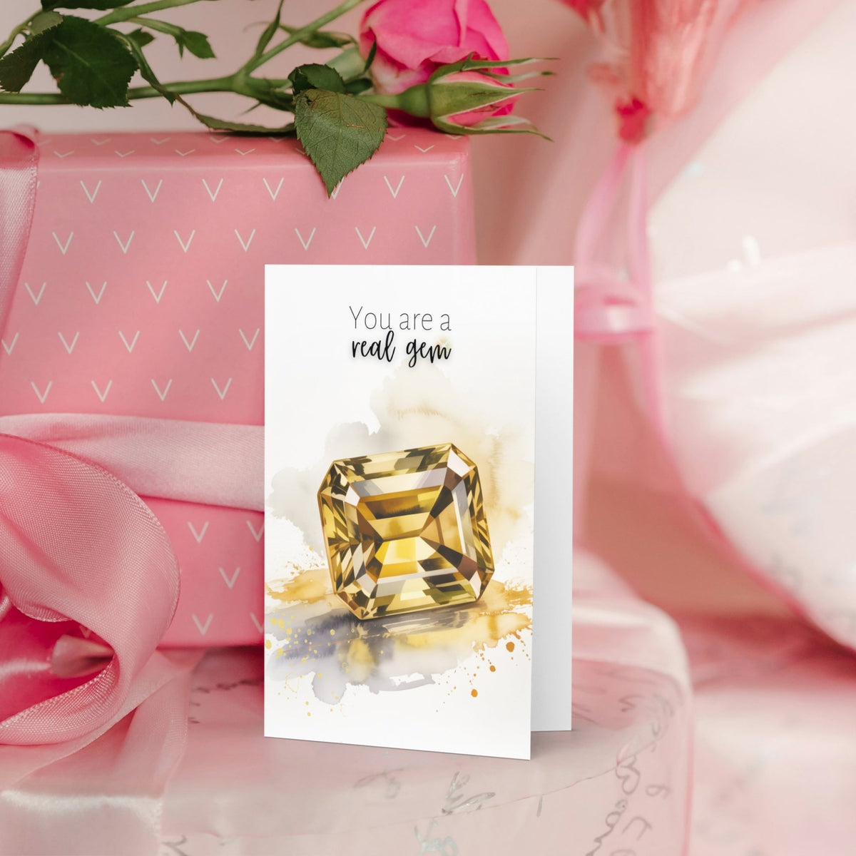 You are a real gem | Watercolor Emerald Cut Citrine Greeting Card