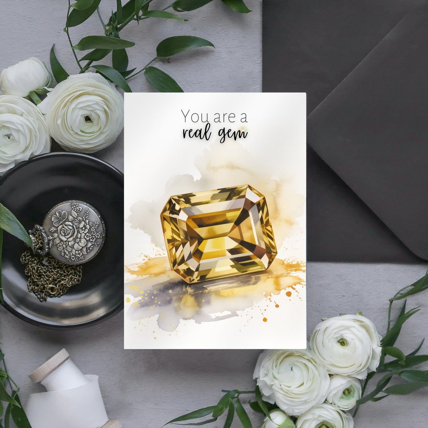 You are a real gem | Watercolor Emerald Cut Citrine Greeting Card