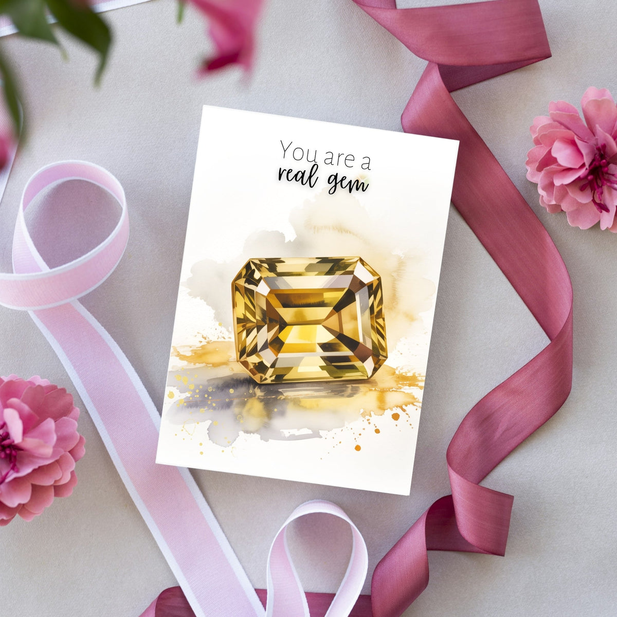 You are a real gem | Watercolor Emerald Cut Citrine Greeting Card