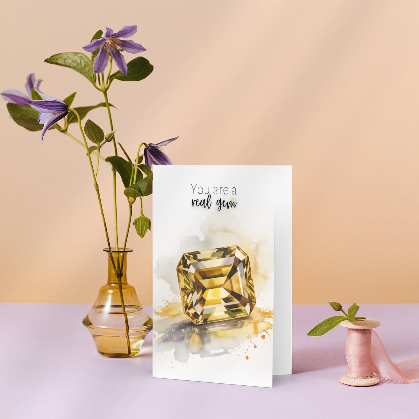 You are a real gem | Watercolor Emerald Cut Citrine Greeting Card