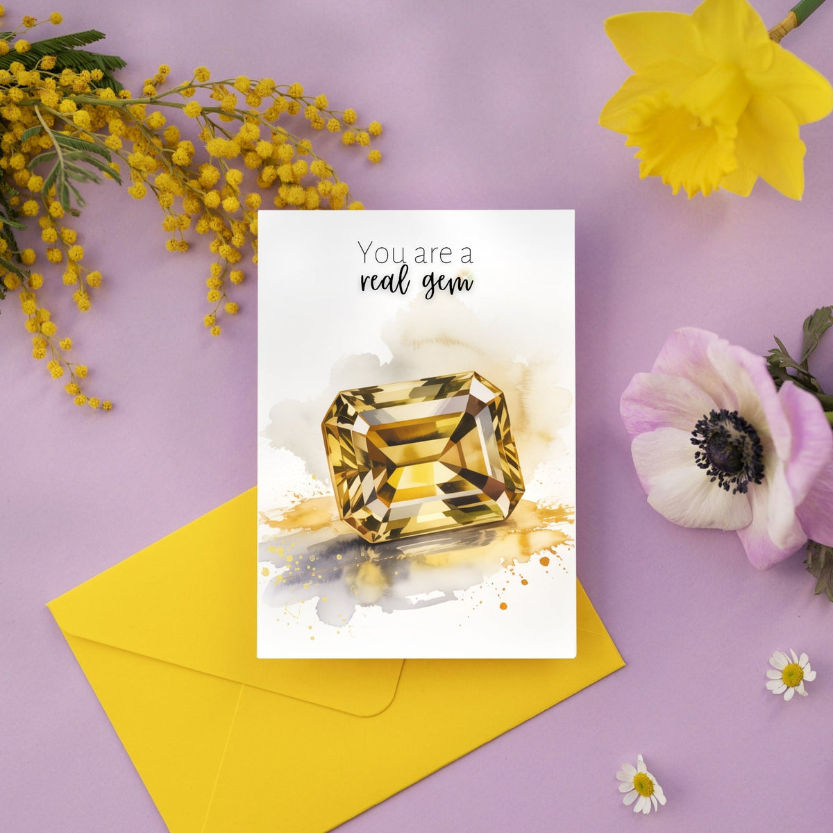 You are a real gem | Watercolor Emerald Cut Citrine Greeting Card