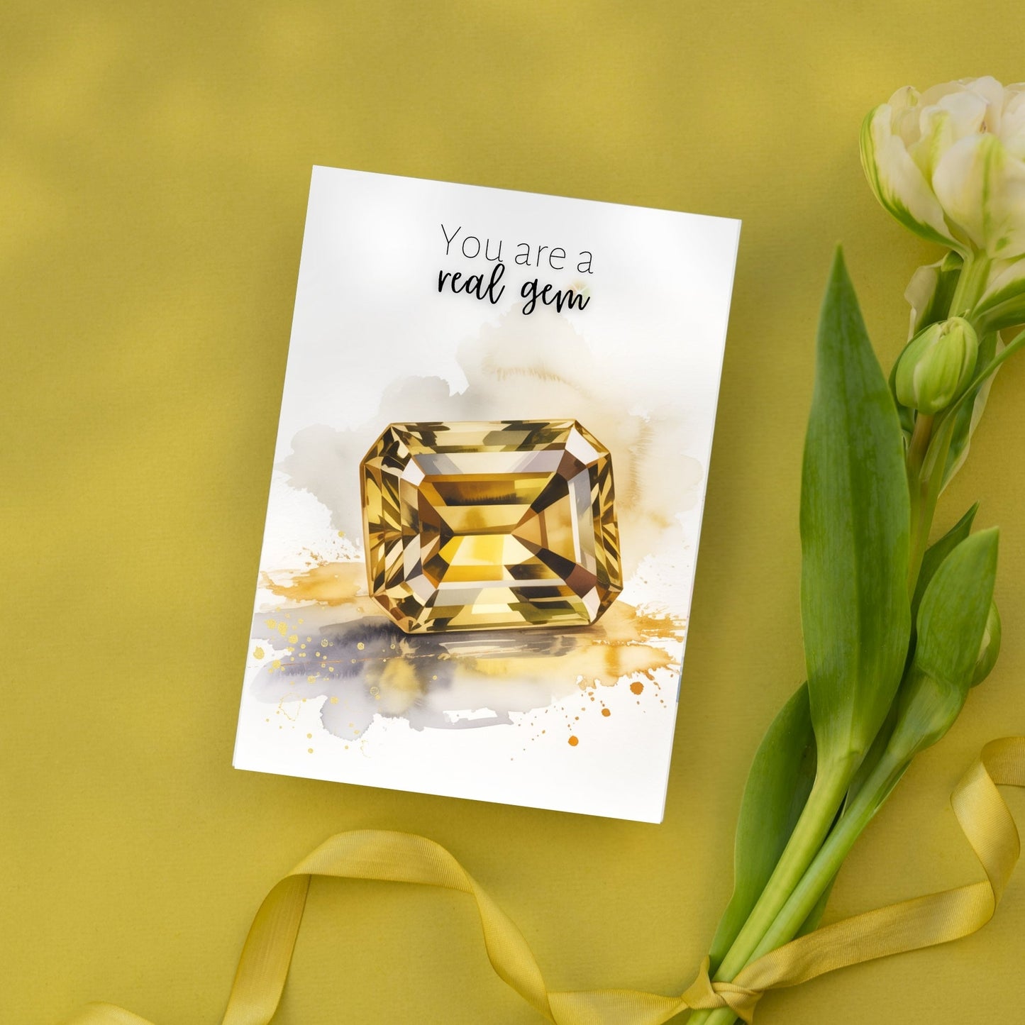You are a real gem | Watercolor Emerald Cut Citrine Greeting Card