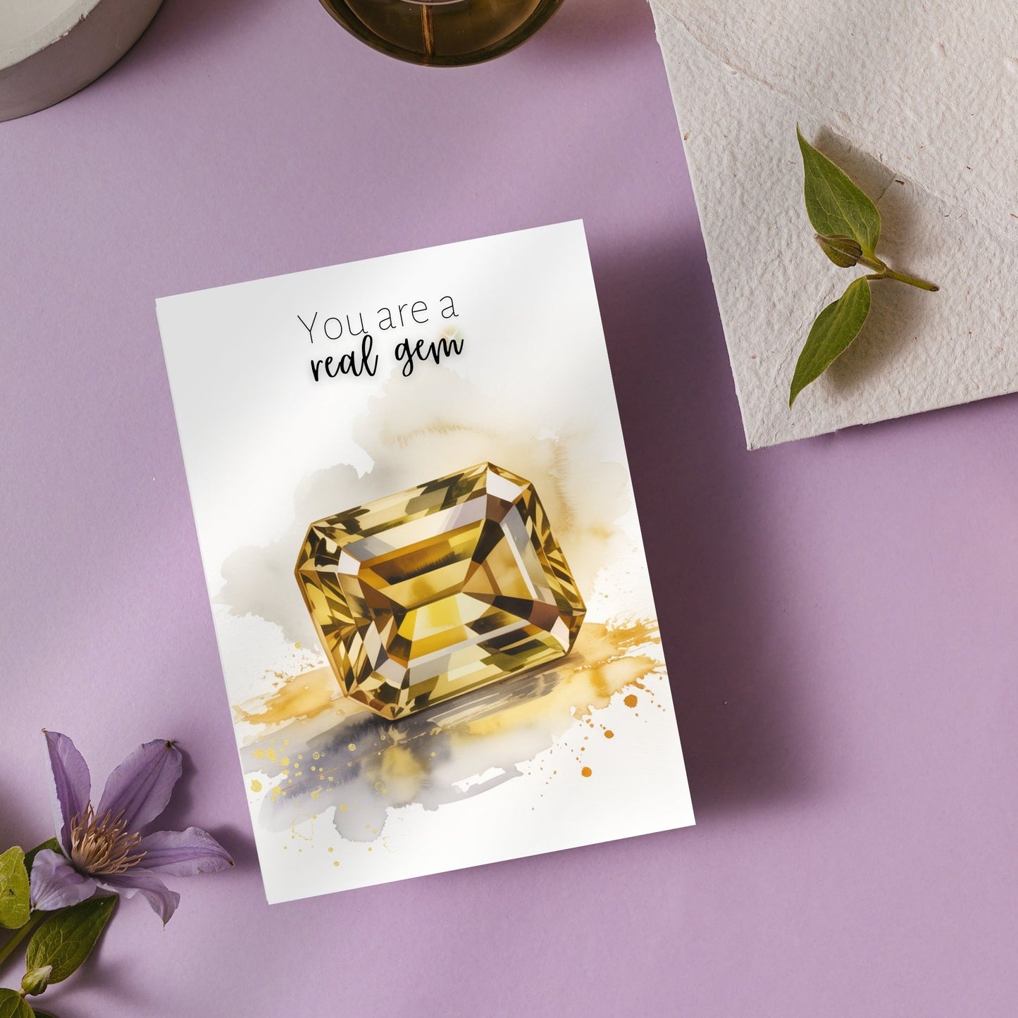 You are a real gem | Watercolor Emerald Cut Citrine Greeting Card