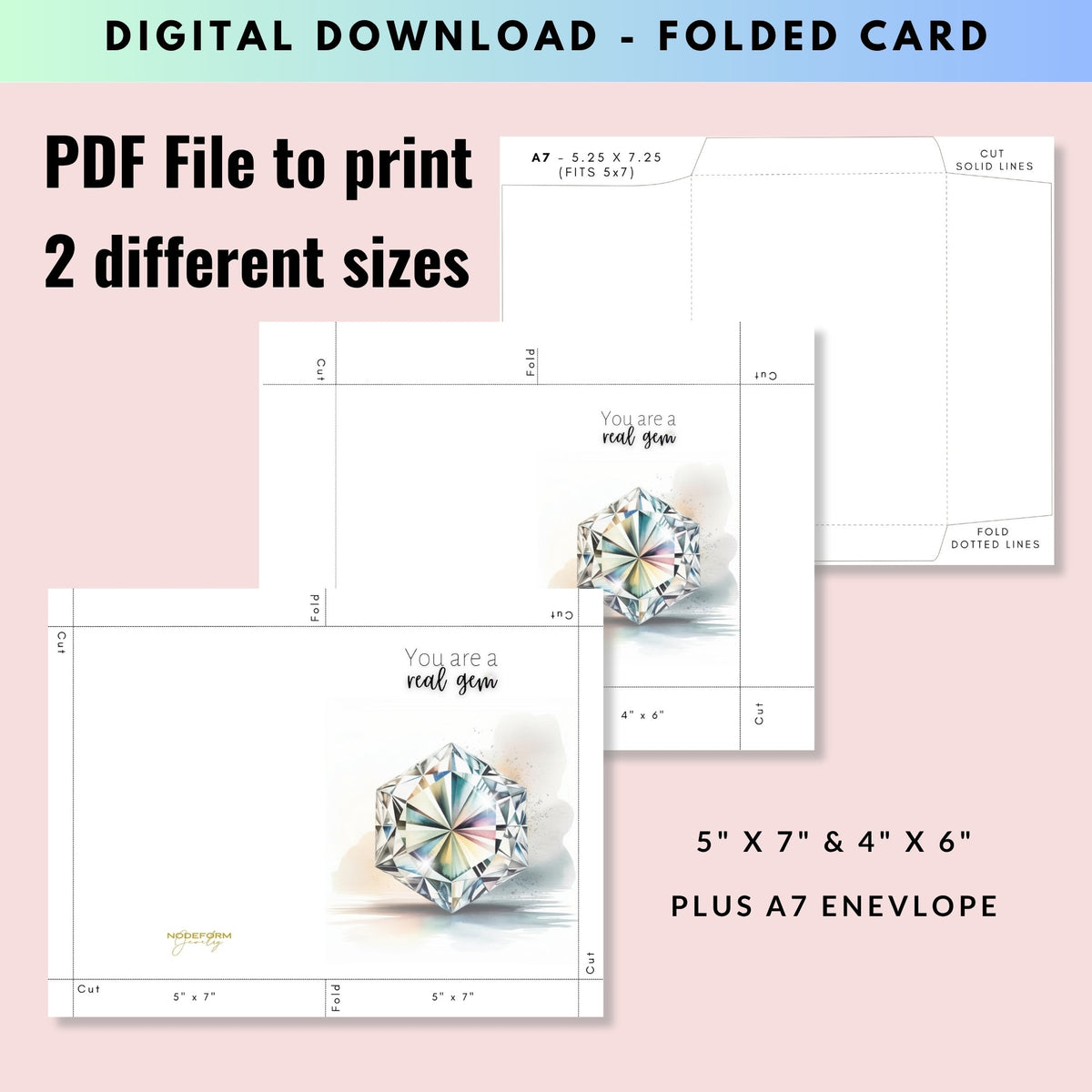 You are a real Gem | Watercolor Hexagon Cut Diamond Folded Card