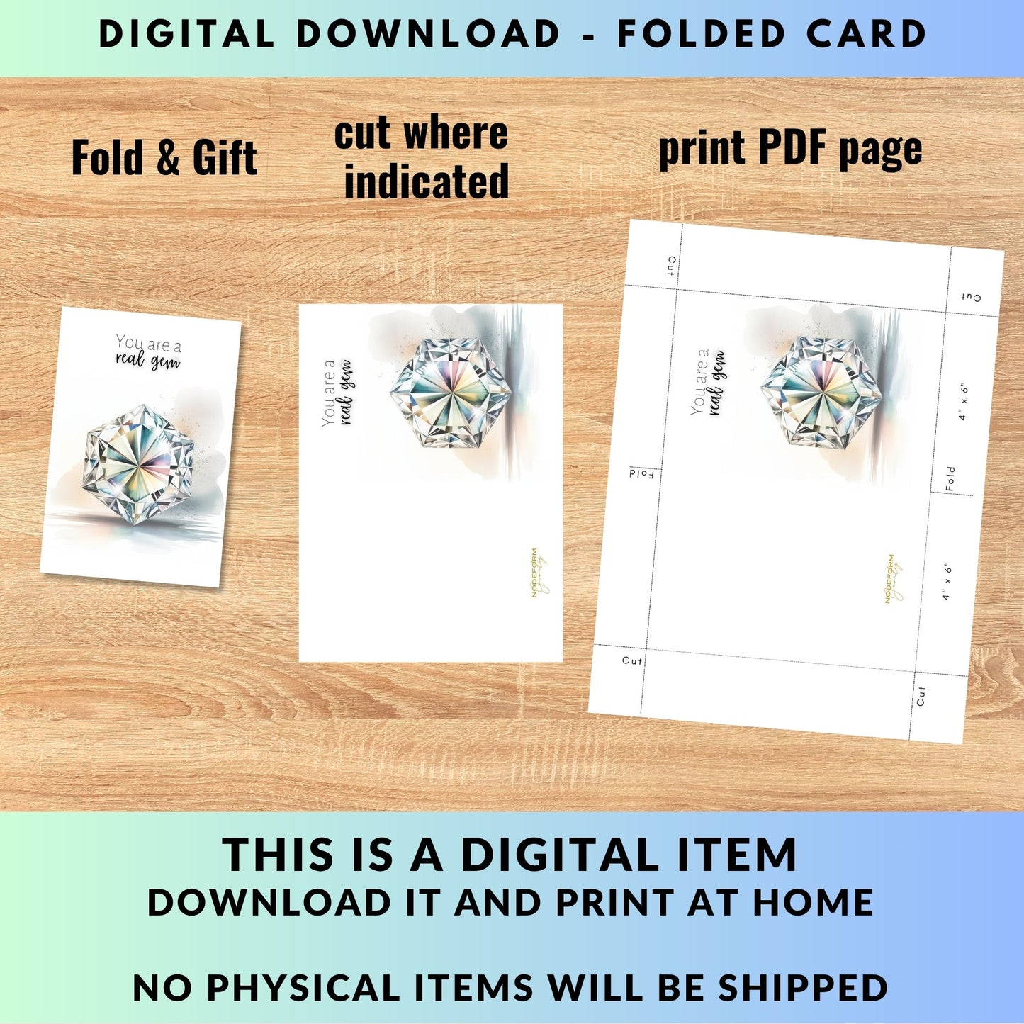 You are a real Gem | Watercolor Hexagon Cut Diamond Folded Card
