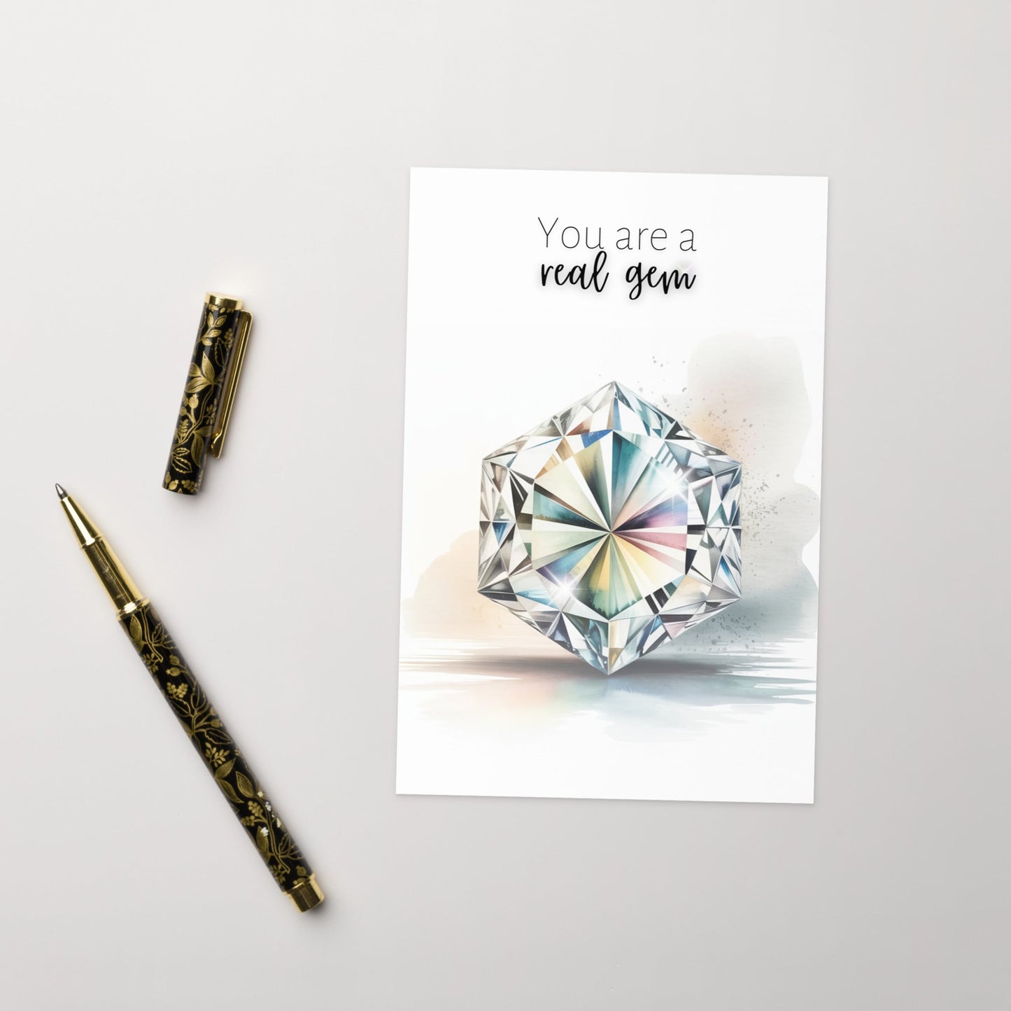 You are a real Gem | Watercolor Hexagon Cut Diamond Folded Card