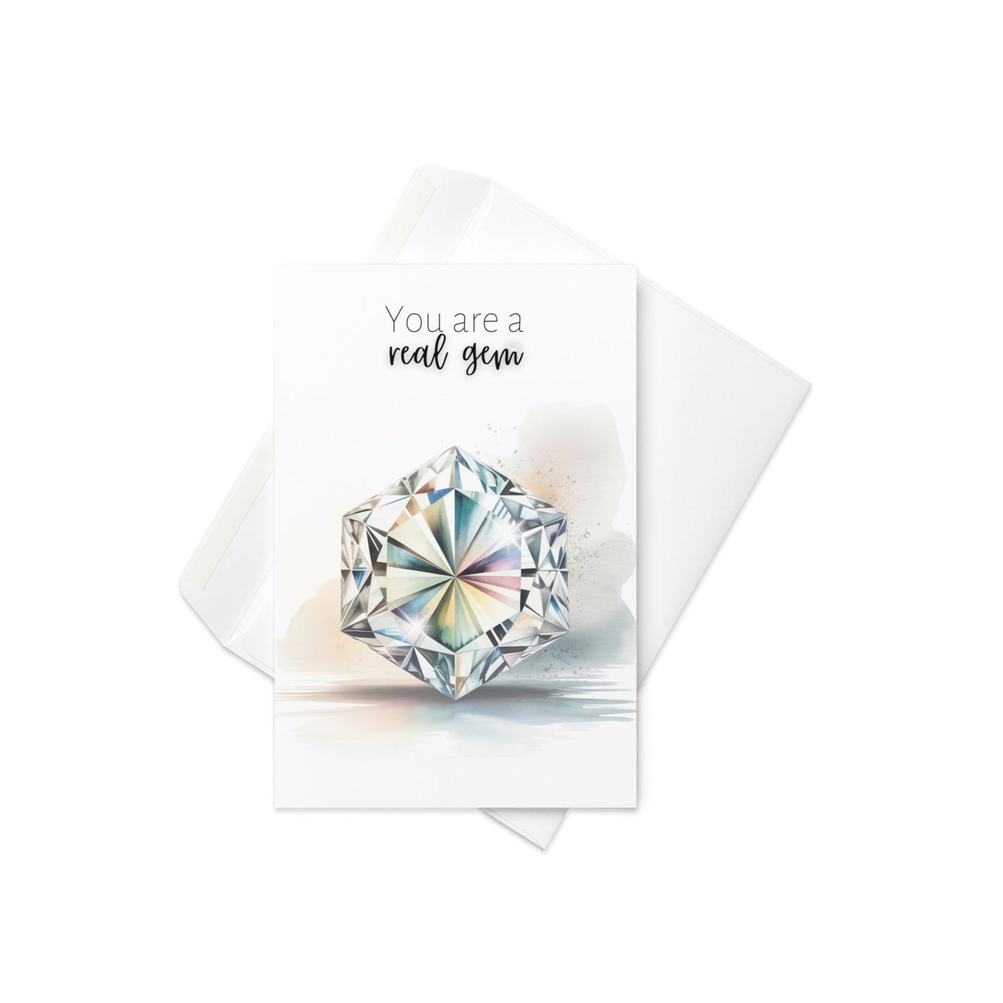 You are a real Gem | Watercolor Hexagon Cut Diamond Folded Card