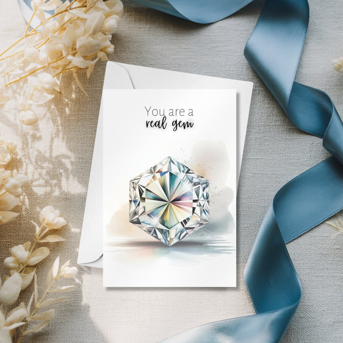 You are a real Gem | Watercolor Hexagon Cut Diamond Folded Card