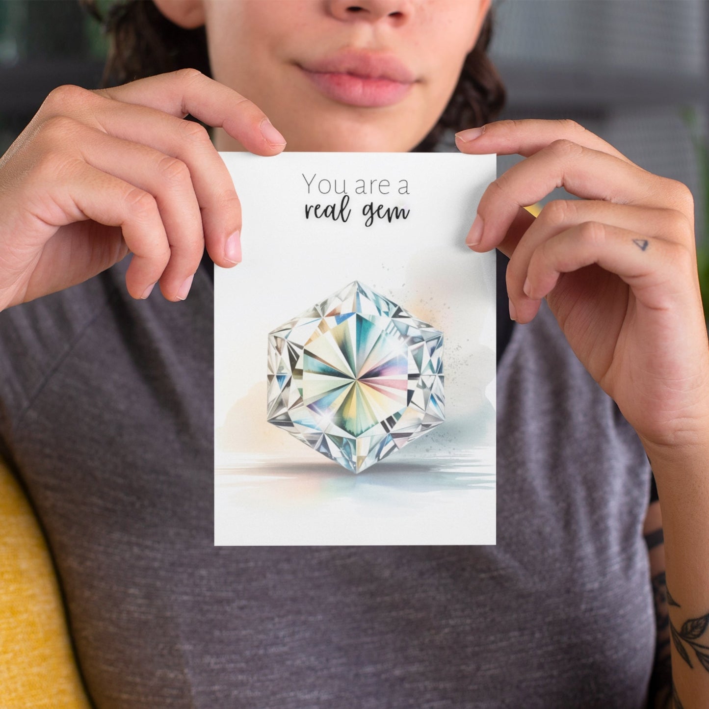 You are a real Gem | Watercolor Hexagon Cut Diamond Folded Card