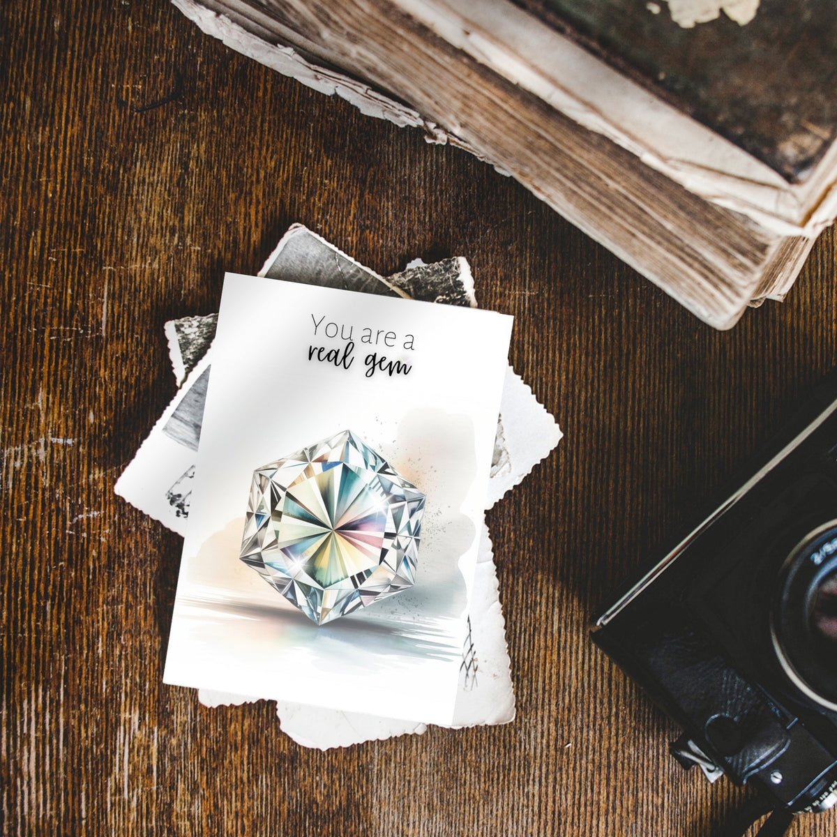 You are a real Gem | Watercolor Hexagon Cut Diamond Folded Card