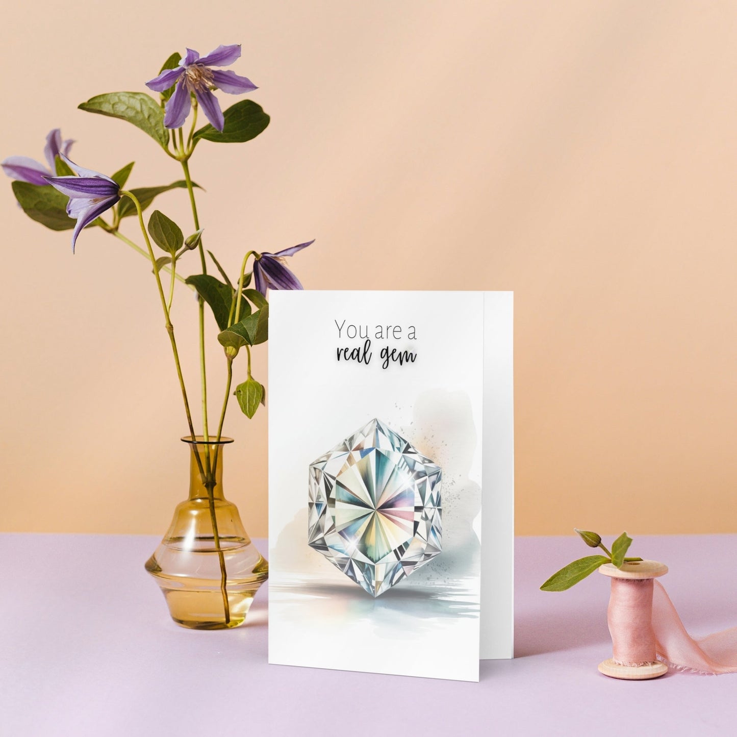 You are a real Gem | Watercolor Hexagon Cut Diamond Folded Card