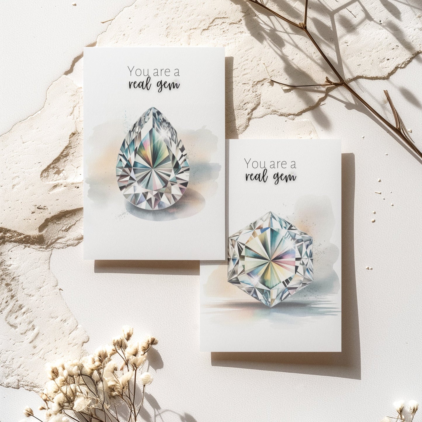 Watercolor Diamond Print Folded Cards - Set of 5
