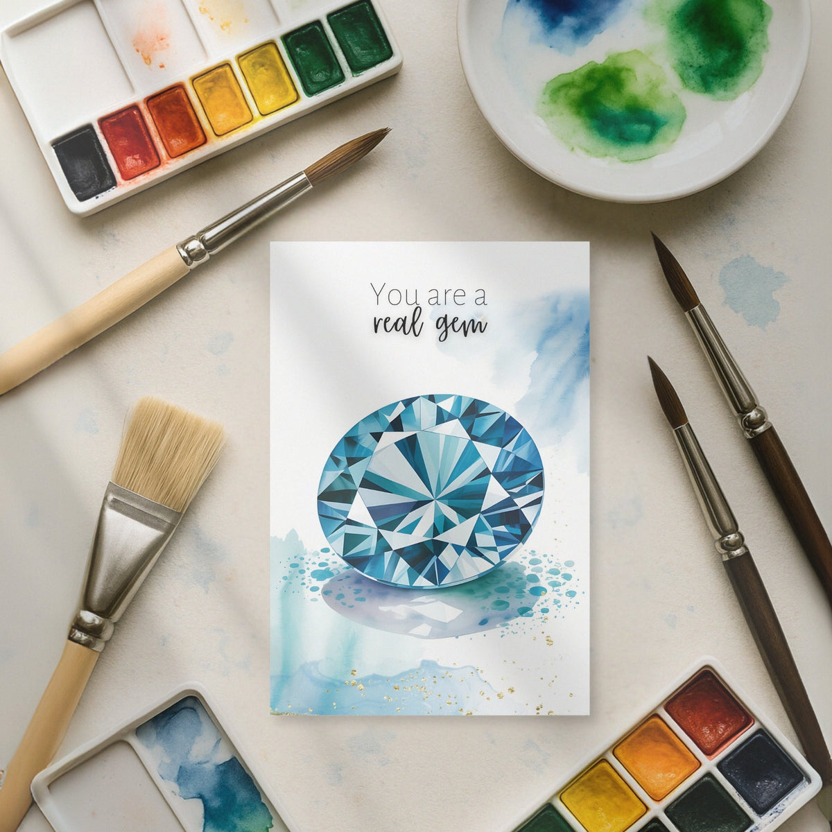 You are a real gem | Watercolor London Blue Topaz Greeting Card