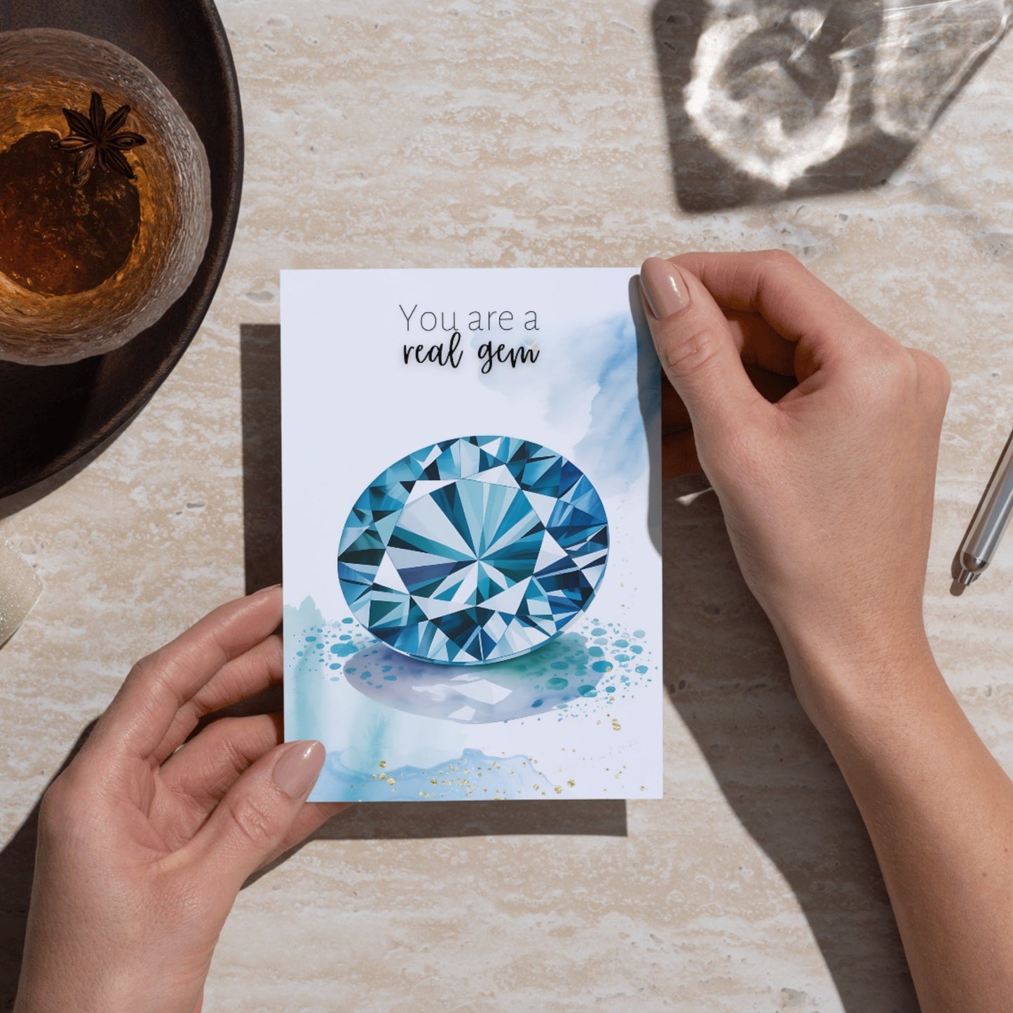 You are a real gem | Watercolor London Blue Topaz Greeting Card