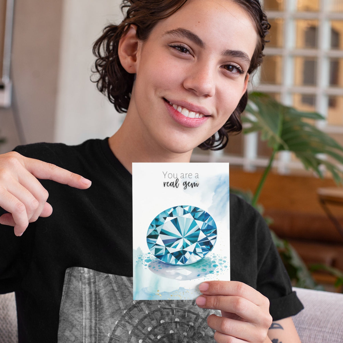 You are a real gem | Watercolor London Blue Topaz Greeting Card
