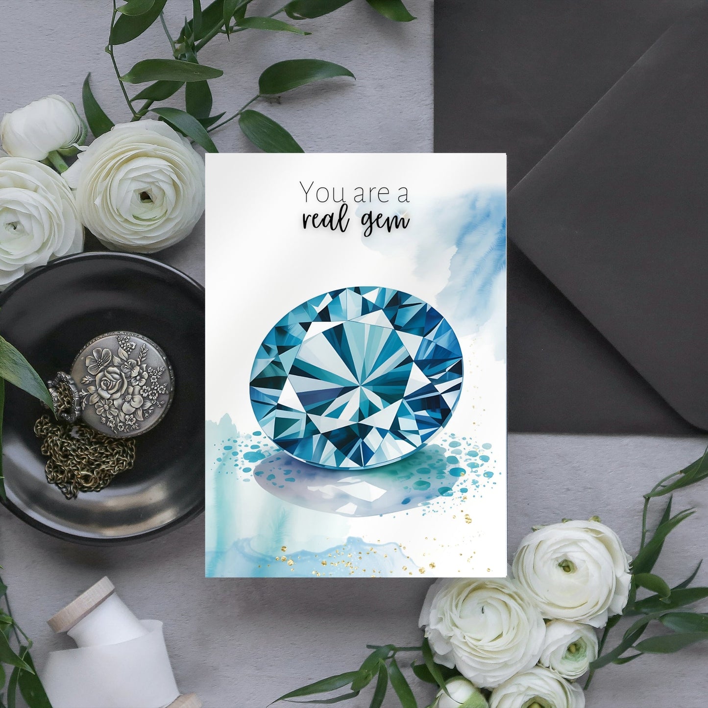 You are a real gem | Watercolor London Blue Topaz Greeting Card
