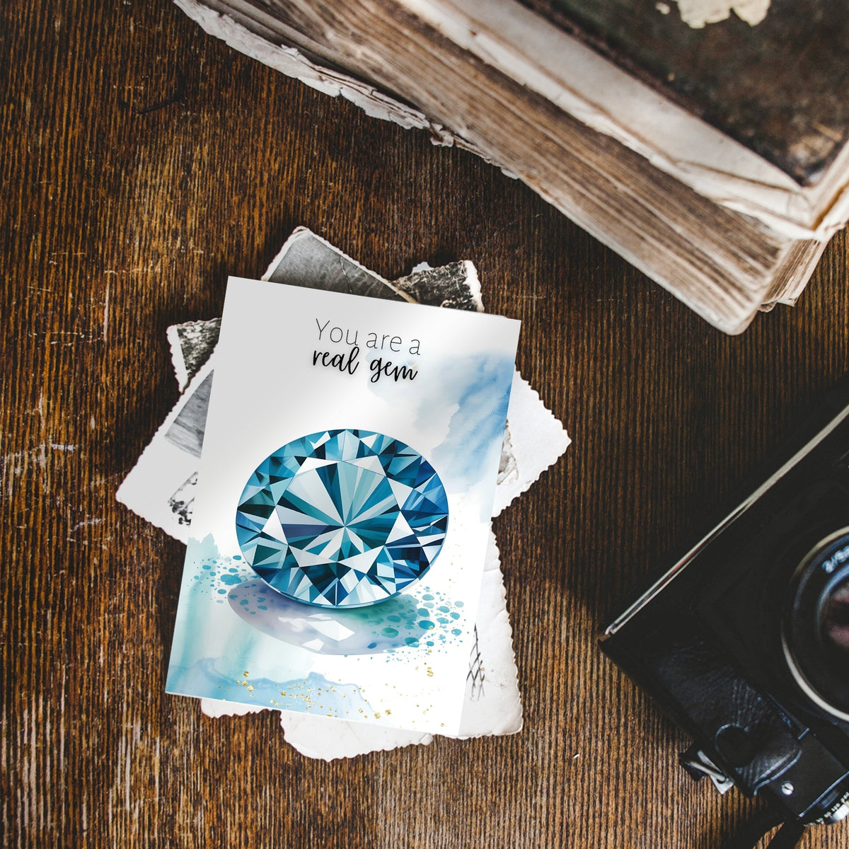 You are a real gem | Watercolor London Blue Topaz Greeting Card