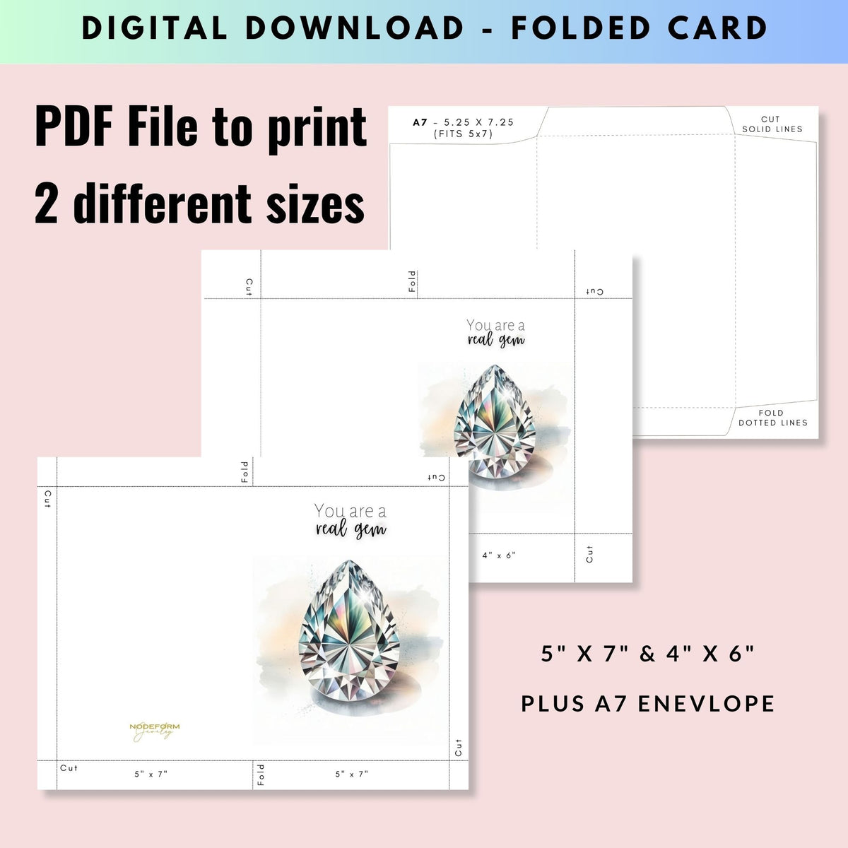 You are a real Gem | Watercolor Pear Cut Diamond Folded Card